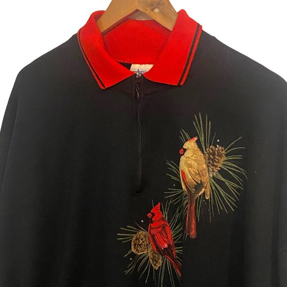 Vintage XXL 1/4 Zip Collared Cardinal & Pine Cone Granny Sweatshirt - Picture 1 of 5